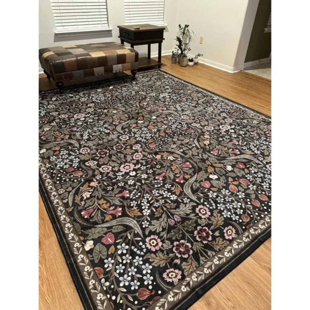 New 8x10 Green Floral Rug, Washable Non-Slip Thin Carpet for Home & Room